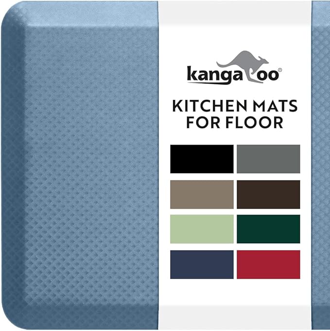 KANGAROO Thick Ergonomic Anti Fatigue Mats for Kitchen Floor, 39x20, Cushioned Standing Office Desk Mat, Waterproof Scratch Resistant Topside, Supportive All Day Comfort Padded Foam Rugs, Sky Blue