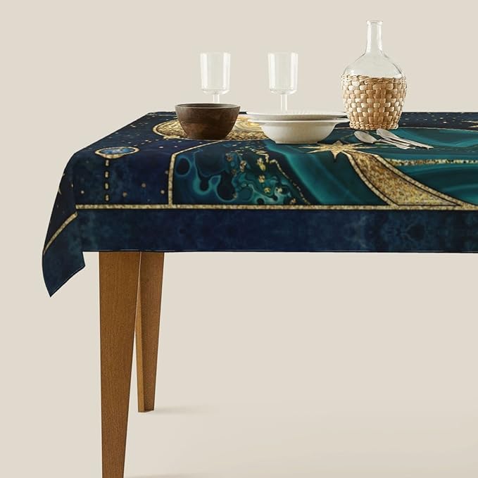 Worltoldb Moon and Sun Tablecloth - Waterproof Boho Cloth for Kitchen Dining - Washable Tarot Cover for Parties, Wedding, Picnic
