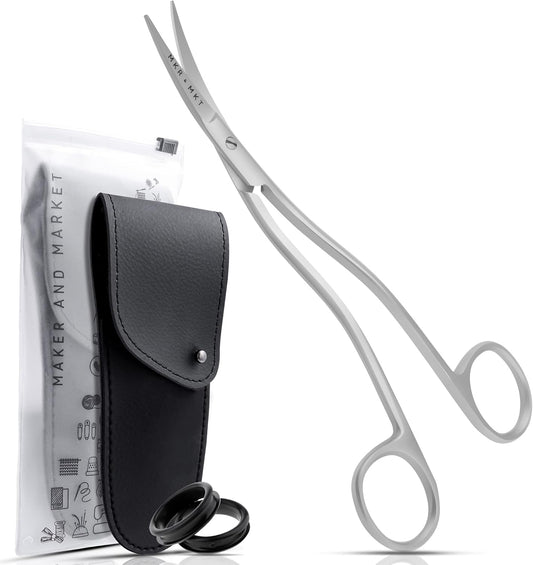 Applique Long Thin Needlepoint Blade 6.1 Inch - Double Bent Curved Offset Handle Scissors with Pouch Sleeve for Embroidery, Fabric, Thread, Knitting, Sewing, Arts & Craft (Satin)