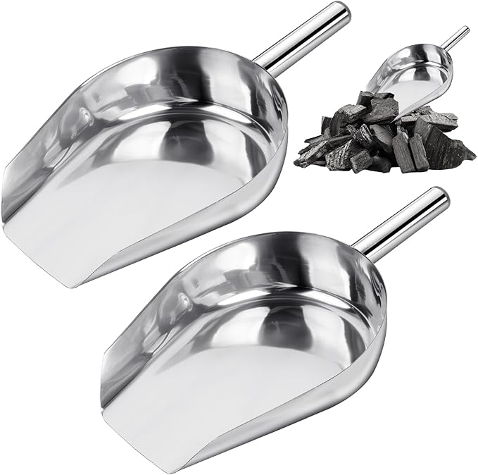 2 Pcs 14.17 in Stainless Steel Fireplace Shovel, 35-Ounce Heat Resistant Silver BBQ Grill Ash Shovels, Heavy Duty Ash Shovel for Fireplace, Garden, Barbecue Coal