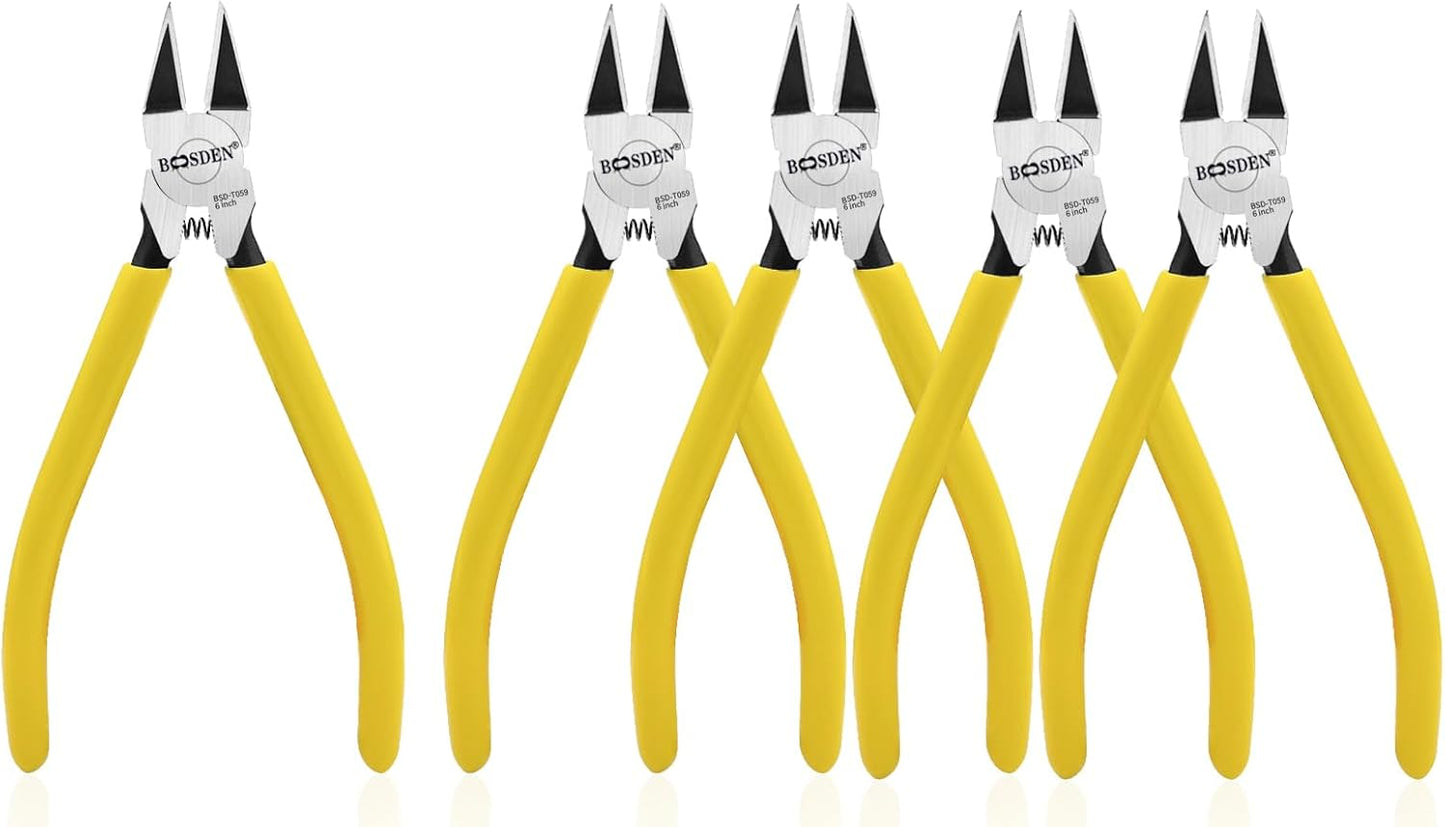BOOSDEN 5 PACK 6'' Wire Cutters, Diagonal Cutting Pliers, Dikes Side Cutters, Barbed Wire Snips, Precision Spring Loaded Wire Cutters, Mini Wire Cutter Set for Floral, Electrical, Crafting, DIY
