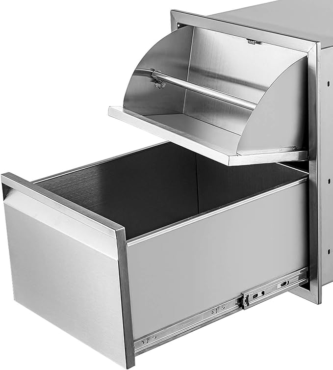 Outdoor Kitchen Single Drawer with Paper Towel Holder Combo Works with Your Grilling or Prep Zones Flush Mount for Outdoor Kitchen Island, 17" W x 21" H x 21" D