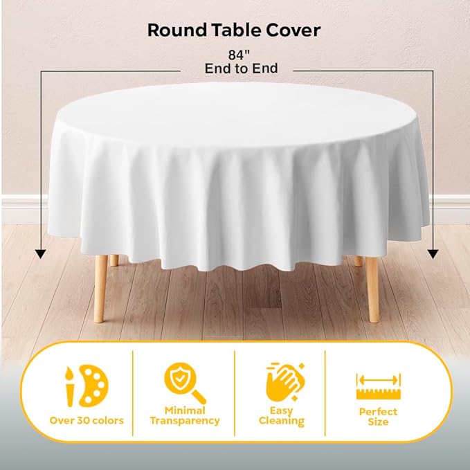 Exquisite White Round Tablecloths Plastic Table Cloth Disposable 48 Pack 84" Inch Round Table Cloth Disposable White Tablecloths Plastic Tablecloth Indoor/Outdoor Tablecloth Party Supplies