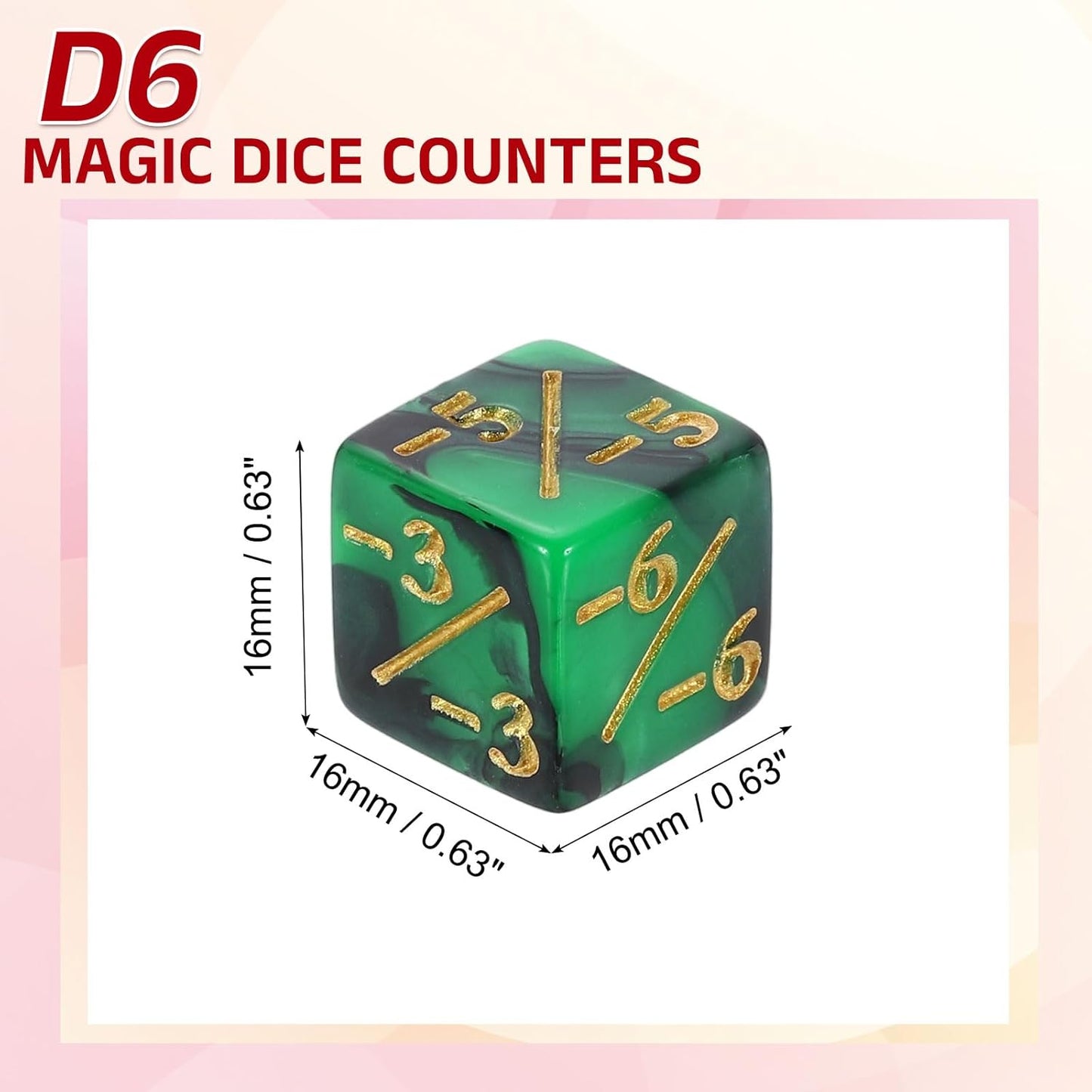 uxcell 24Pcs Magic Dice Counters, Acrylic D6 Life Token Dice Set with Pouch for Standard Cards Gaming Accessories, Green & Black