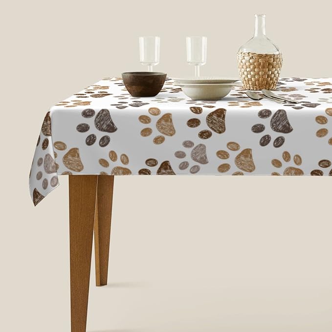 Worltoldb Dog Paw Print Tablecloths - Polyester Rectangular Table Cover - 90" x 60" - White - Animal Print, Formal - All-Season - Water Resistant, Durable - Wedding