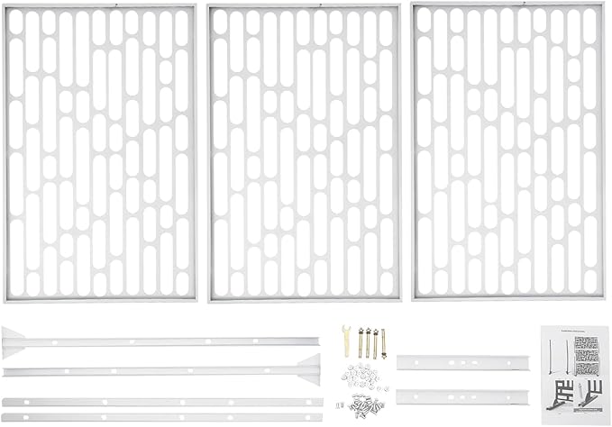 Outdoor Metal Privacy Screen with Stand, 35.4" W x 75" H Freestanding Metal Slatted Decorative Privacy Screen and Panels for Patio Garden Balcony Porch (White Rounded Rectangle)