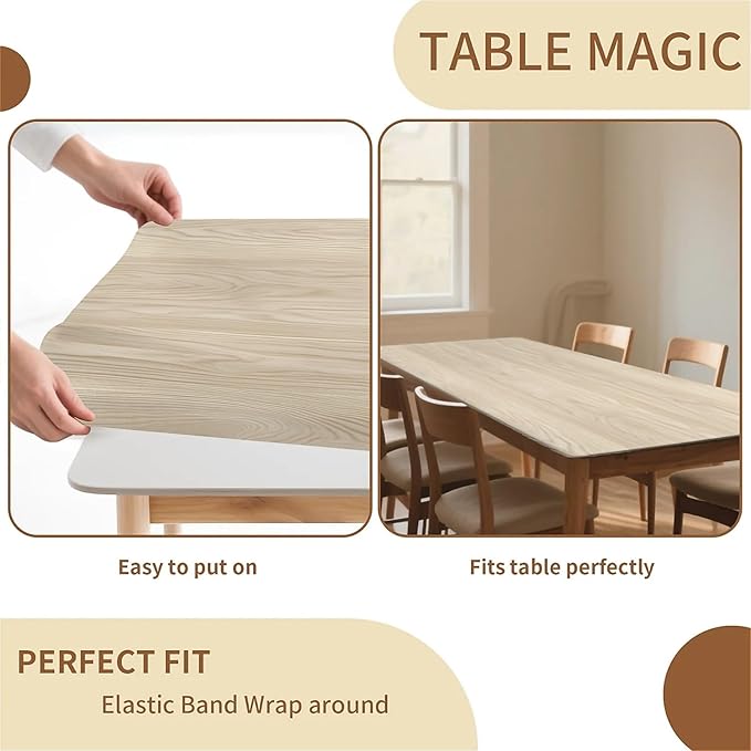 Rectangle Table Cloth Cover Waterproof Elastic Fitted Polyester Fitted Tablecloths for 6 Foot Tables for Indoor,Picnic, Camping, Outdoor （72" x 30"，Wood Grain）