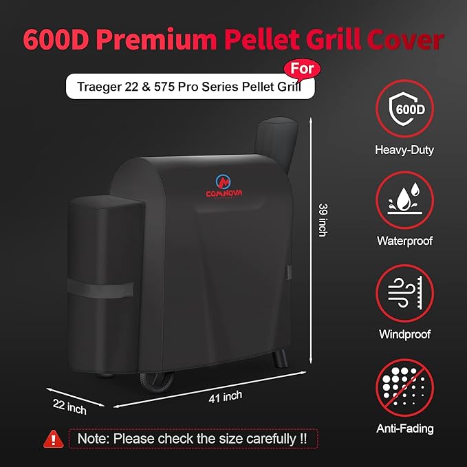 Comnova Grill Cover for Traeger Pro 22 & 575 Series - 600D Wood Pellet Smoker Cover for Traeger Waterproof & Heavy Duty, Premium Pellet BBQ Cover for Treager Pro 22 / Pro 575, Z Grills 550B and More