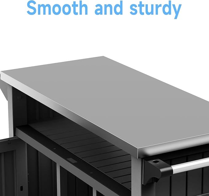 Portable Outdoor Prep Table with Stainless Steel Top – Rolling Storage Cabinet for Patio, BBQ, and Backyard Cooking (Black)