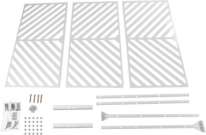 75" H×35" W Decorative Outdoor Privacy Screen with Stand, Outdoor Decor Privacy Fence Screen Metal Fence Panels, Free Standing Metal Divider for Patio Lawn Deck (White-Twill)