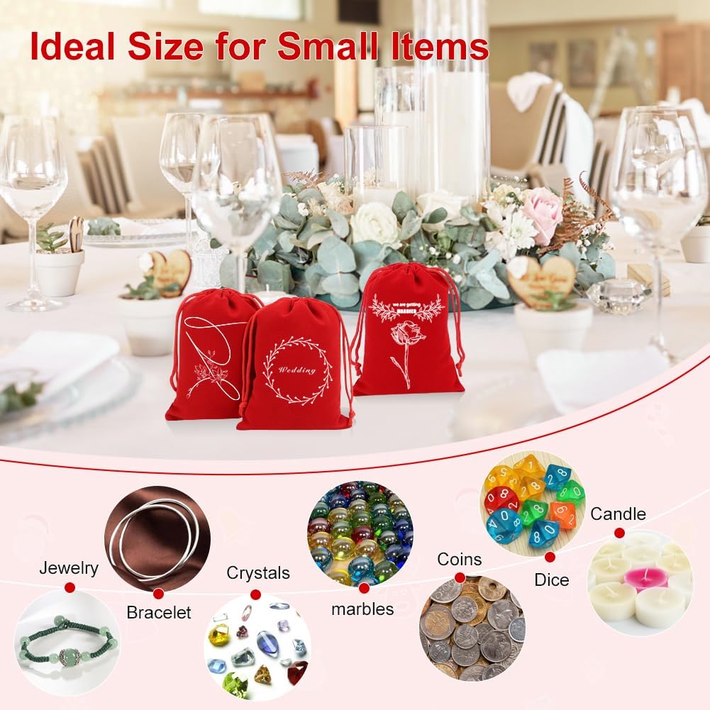 Shintop 20pcs Velvet Bags with Drawstrings, 4x6inch Red Gift Bags Jewelry Pouches for Dice Wedding Party Favor