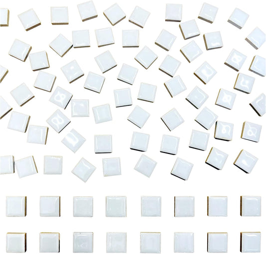 100 Pieces Ceramic Mosaic Tiles 3/5" Square Shapes Mosaic Ceramic Pieces Stained Ceramic Tiles Supplies for Crafts Beginner Mosaic Project Stepping Stones Mosaic Birdhouse Decor - White