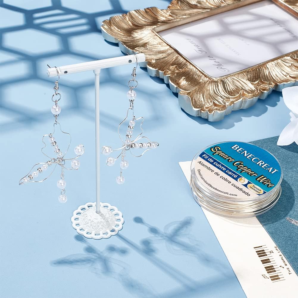 BENECREAT 32.81 Feet 24 Gauge Silver Square Copper Wire, Craft Copper Wire Tarnish Resistant Jewelry Material for Jewelry Making