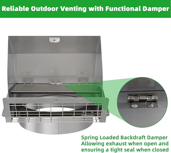 Dryer Vent Cover Outside 6 Inch Wall Vent,304 Stainless Steel Exhaust Vent Cover,External Extractor Wall Vent Cap with Mesh & Cushioned Flap,Exterior Vent Hood Outlet Air Vent for Range Hood Duct HVAC