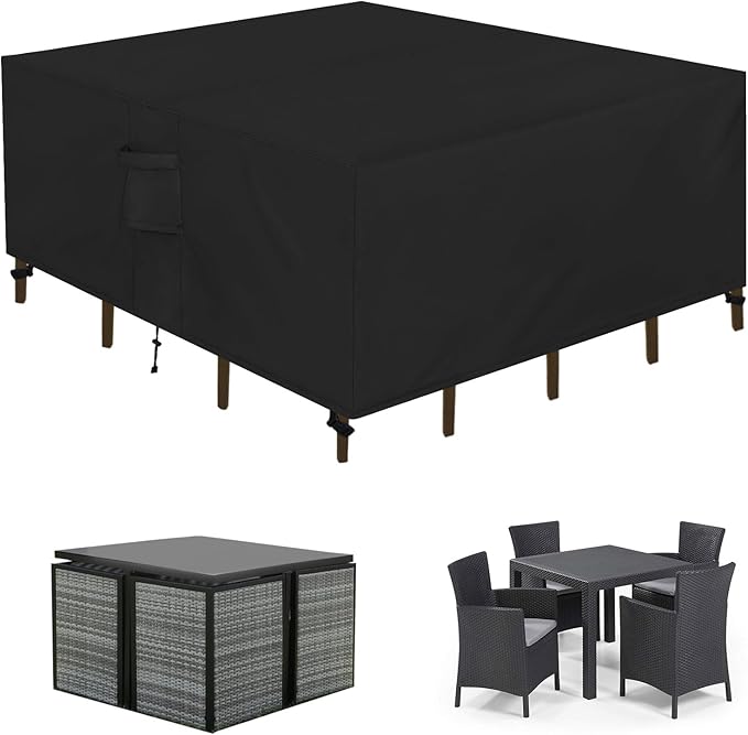 Easy-Going Patio Furniture Set Cover Waterproof Outdoor Square Table Cover with Seal Tape at Seams (49"L x 49"W x 28"H, Black)