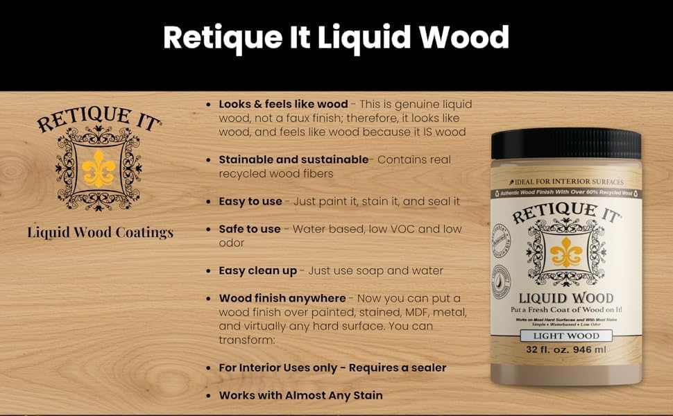 Retique It New and Improved Formula Liquid Wood Coatings - Stainable Primer - Paint It then Stain it (Light Wood, X-Large)