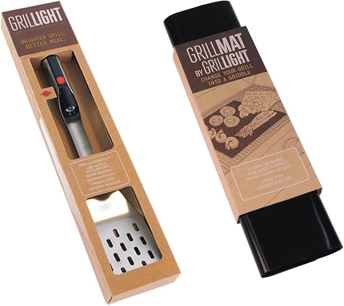 Grill Light Grill Spatula & Grilling Mats Gift Set | Restaurant Grade Stainless Steel | LED Light to Grill in The Dark | Waterproof & Dishwasher Safe | Camping Barbecue Grilling Spatula