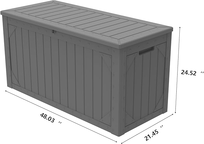 100 Gallon Outdoor Storage Box Waterproof,Resin Deck Box Storage Bin for Cushion Patio Furniture, Pool Accessories, and Garden Tools, Lockable & UV-Resistant, Grey