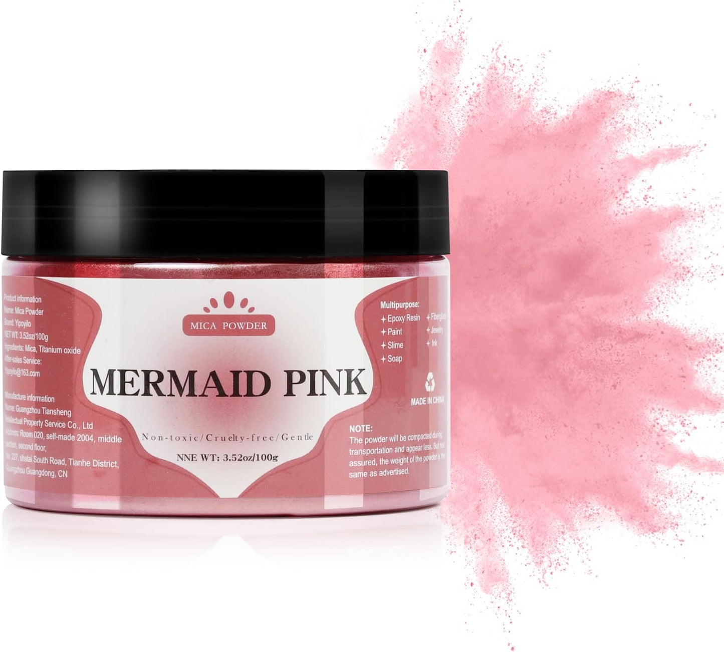 Mica Powder - 100g Mica Powder for Epoxy Resin - Metallic Color Pigment for Resin, Soap, Bath Bombs, Eye Shadow, Nails, DIY Crafting Projects etc. (Meramid Pink)