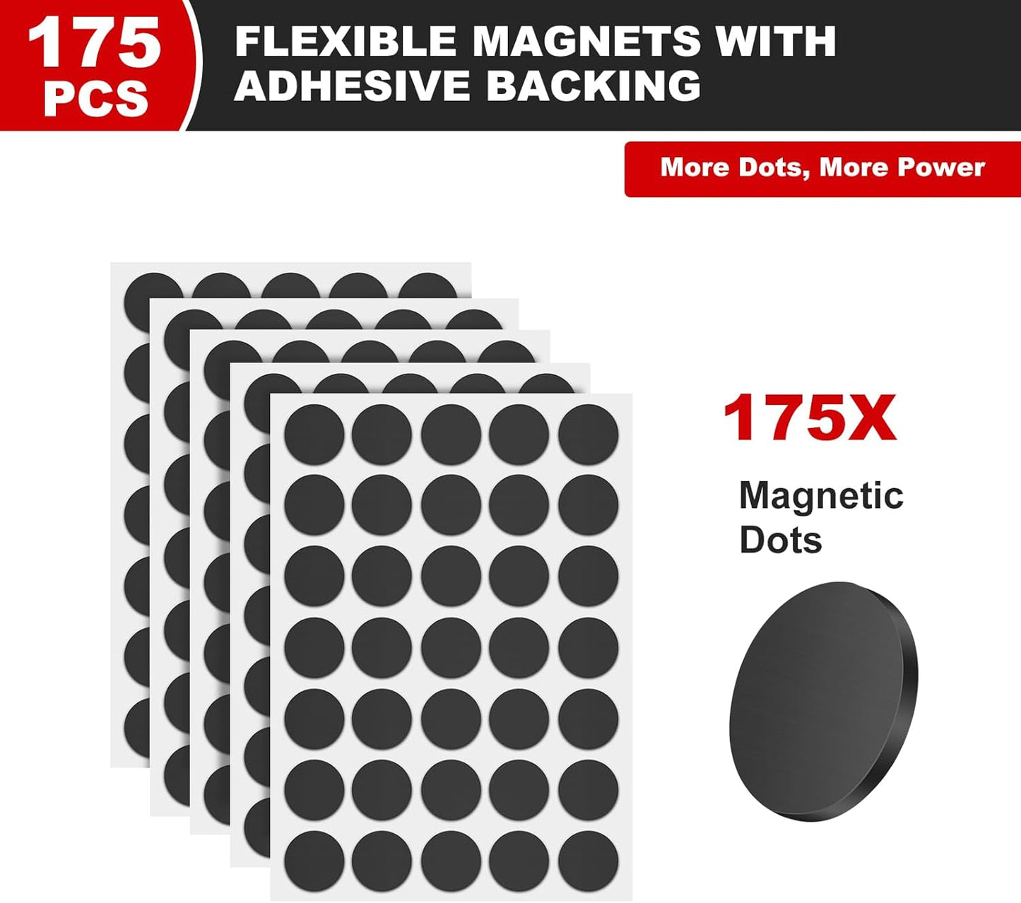 175PCs Magnetic Dots, Self Adhesive Magnet Dots, Flexible Sticky Magnetic Tape - Easy Peel and Stick Magnets with Adhesive Backing, Small Magnets Stickers for Crafts, Whiteboard, Fridge, DIY