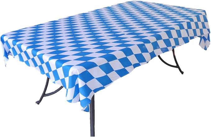 Blue & White Oktoberfest Tablecloth 54" x 96" – Bavarian Checkered Polyester Table Cover – Oktoberfest Decorations for Party, German Theme Party Supplies, Reusable & Durable | OktoberfestHaus
