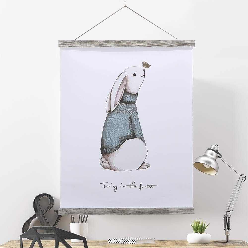 Ywlake Magnetic Poster Hanger, 24x36 24x18 24x32 Poster Frame Wood Wooden Magnet Print Posters Dowel Scroll Hanger Hangers Hanging Kit for Walls Map Canvas Artwork (Grey, 24")