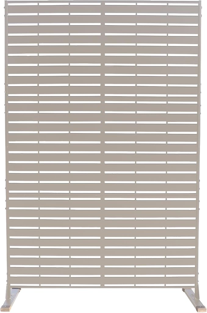 Kozyard Metal Privacy Screen 74" H x 47.2" W Decorative Outdoor Divider with Stand Panels Freestanding Screen Set for Deck Patio Balcony Garden Outdoor&Indoor (Beige/Horizontal Slat)