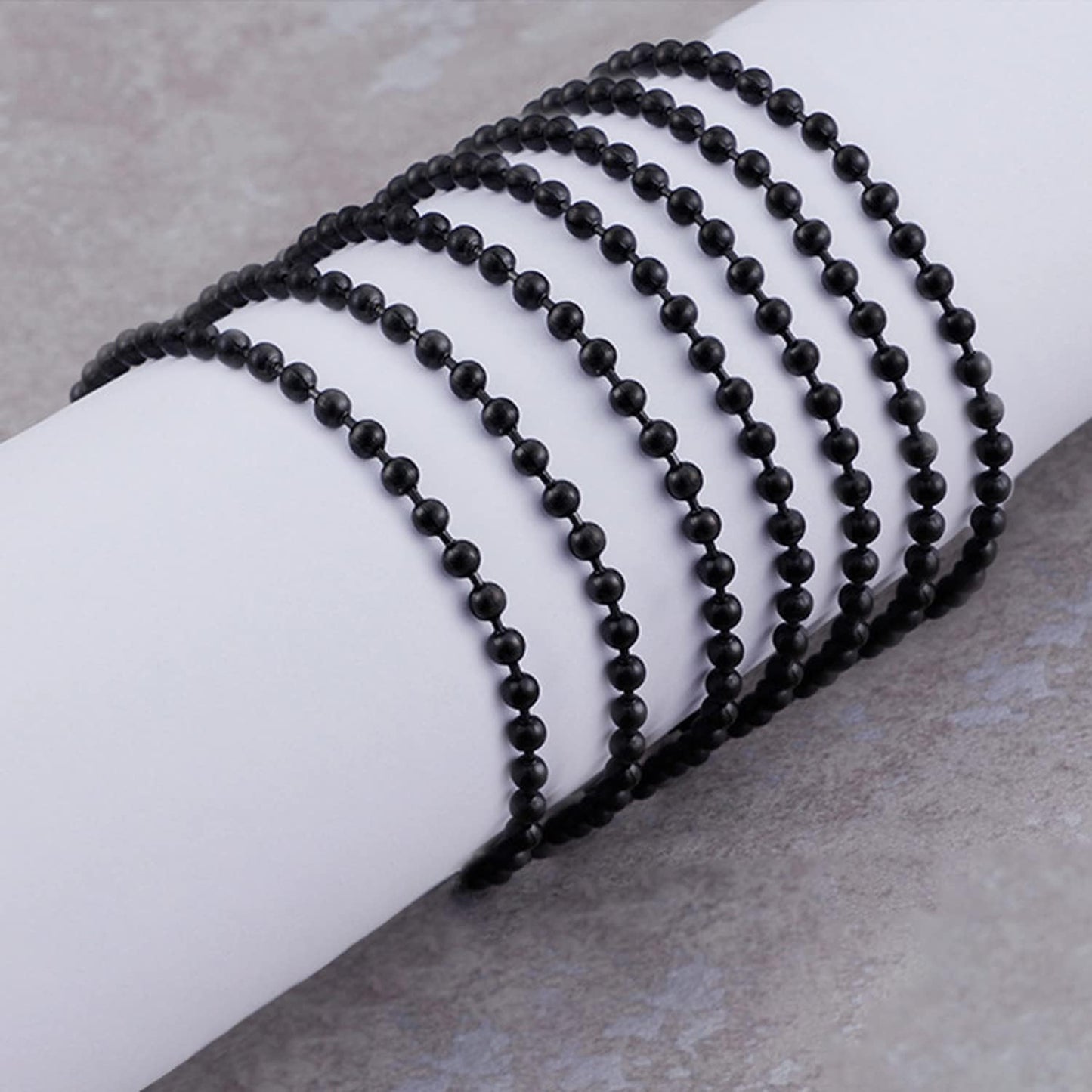 Jishi Steel Ball Chain Bead Dog Tag Chain Beaded Necklace Chains for Jewelry Making Bracelet Military Crafts, Silver Metal Pull Chain Small Ball Bead Chain Roll w/20 Connectors (Black, 33ft 2.4mm)