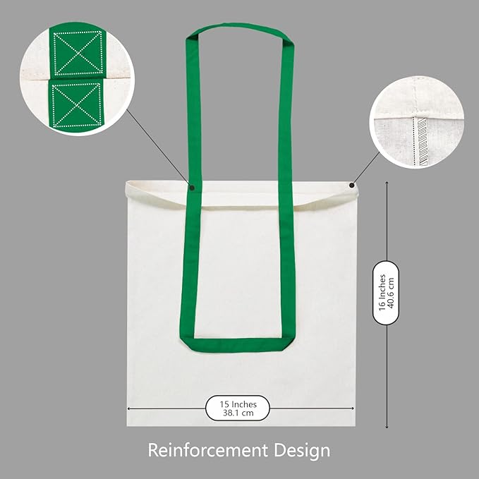 TOPDesign 12-Pack Economical 16"x15" Cotton Tote Bag, Lightweight Medium Reusable Grocery Shopping Cloth Bags, Suitable for DIY, Advertising, Promotion, Gift, Activity
