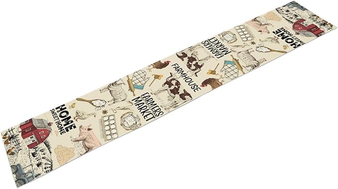 Farmhouse Rooster Table Runner, Rustic Cow Chicken Pig House Animals Coffee Table Center Decor for Family Kitchen Dining Room and Living Room Outdoor Country Holiday Party Table Decorations, 13"x108"