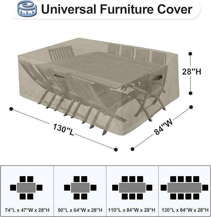OutdoorLines Outdoor Waterproof Patio Table Furniture Set Covers - Rectangle Couch Sectional Cover Outside Weatherproof Patio Furniture Covering for Deck, Lawn and Backyard 130"L x 84"W x 28"H, Camel