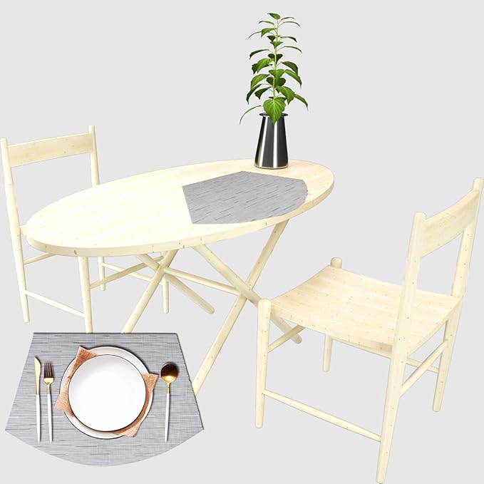 PIGCHCY Wedge Shaped Placemats Set of 6 with Centerpiece Round Mats Washable Kitchen Placemats Heat-Resistant Table Mats (Silver Grey)