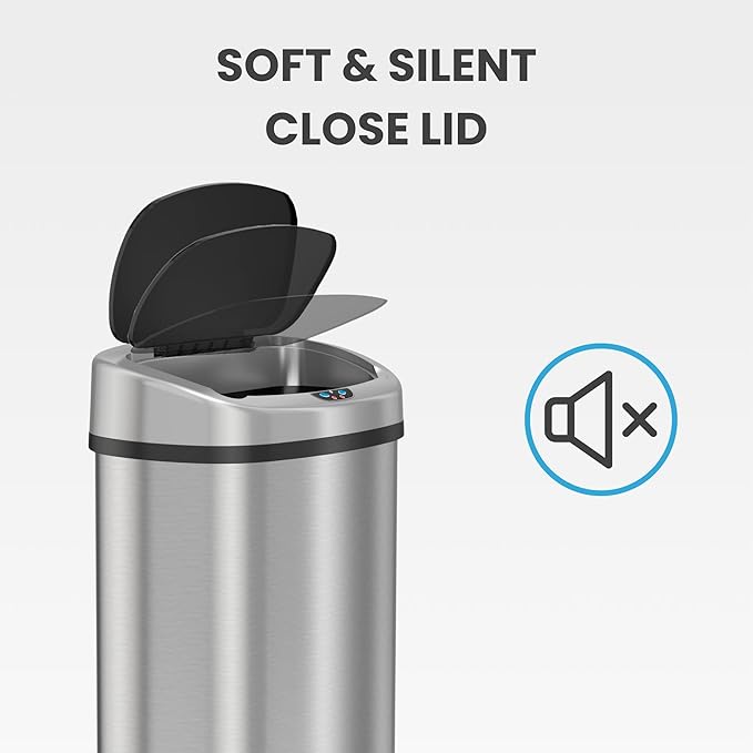 iTouchless 13 Gallon Automatic Sensor Trash Can with AbsorbX Odor Filter, Stainless Steel Kitchen Garbage Bin, Fingerprint-Proof, Hands-Free Operation, Oval