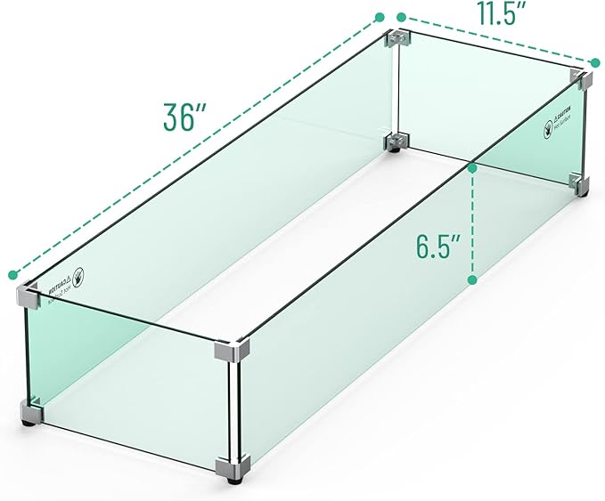 Skyflame Fire Pit Glass Wind Guard, 36" x 11.5" Tempered Glass Windscreen Fits for Linear Firepit Burner Pans, Clear/Thick Fire Table Glass Shields for Outdoor Propane and Gas Pits