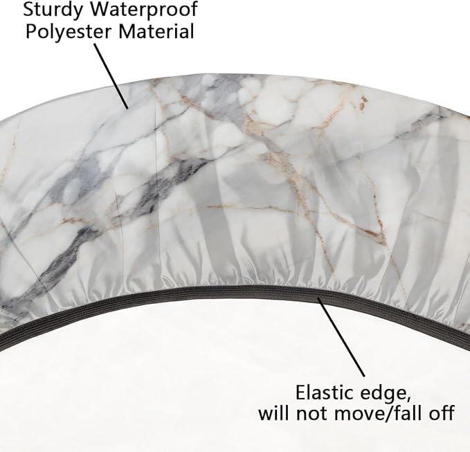 Natural Marble Texture Round Table Cloth Cover, Elastic Edge Waterproof Wipeable Tablecloths 36"-42" Polyester Tablecloth for Party Restaurant Banquet Holiday Camping Outdoor Picnic