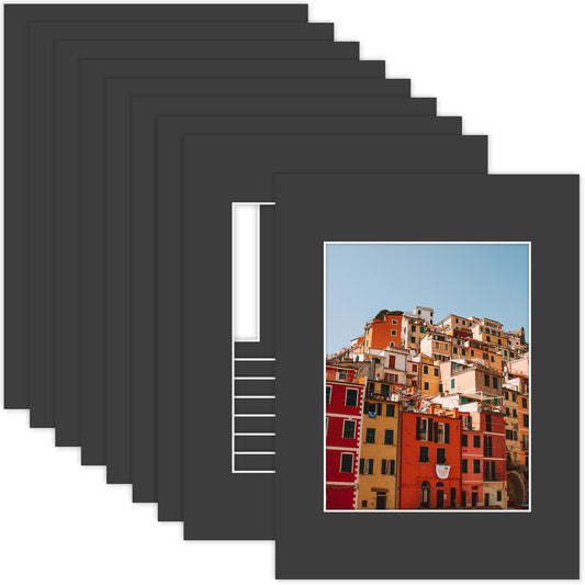 MBC Mat Board Center, 10 Pack 12x16 for 8.5x11 Black Picture Mats Frame Mattes, Bevel Cut, Acid Free, 4-ply Thickness