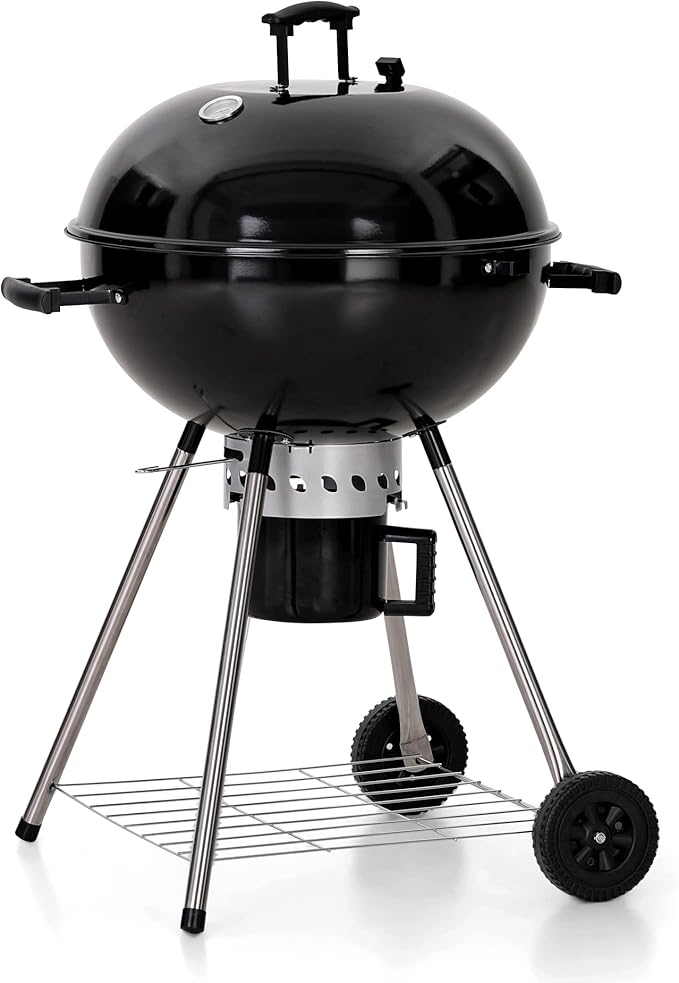MFSTUDIO 22" Master Kettle Charcoal Grill, Premium Outdoor Barbecue Grill with Thermometers, Porcelain-Enameled Lid & Ash Catcher, Black