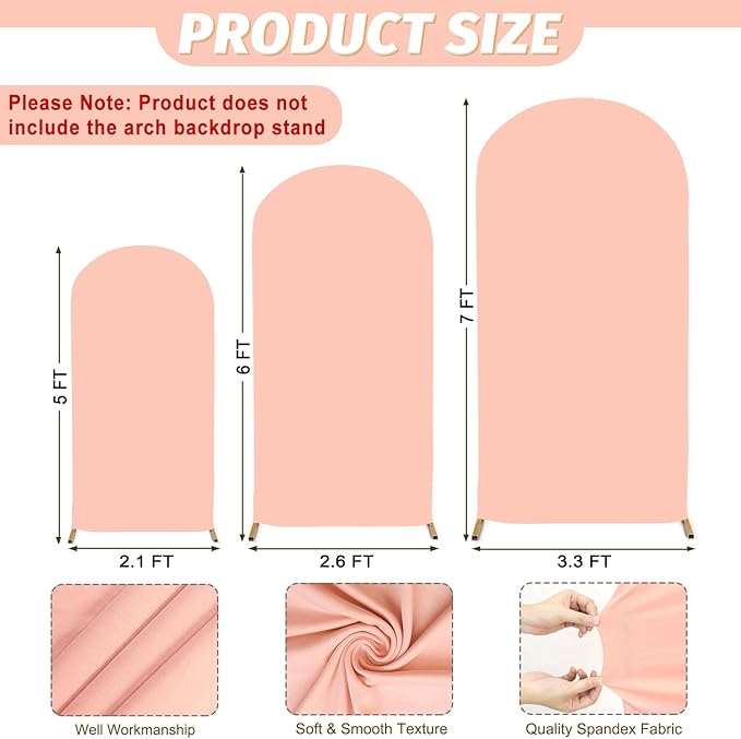 MODFUNS Wedding Arch Cover Set of 3 Dusty Rose Spandex Arches Cover 5ft 6ft 7ft Round Top Arch Backdrop Covers 2-Sided Arch Stand Covers Stretchy Arched Wall Backdrop for Happy Birthday Party Decor