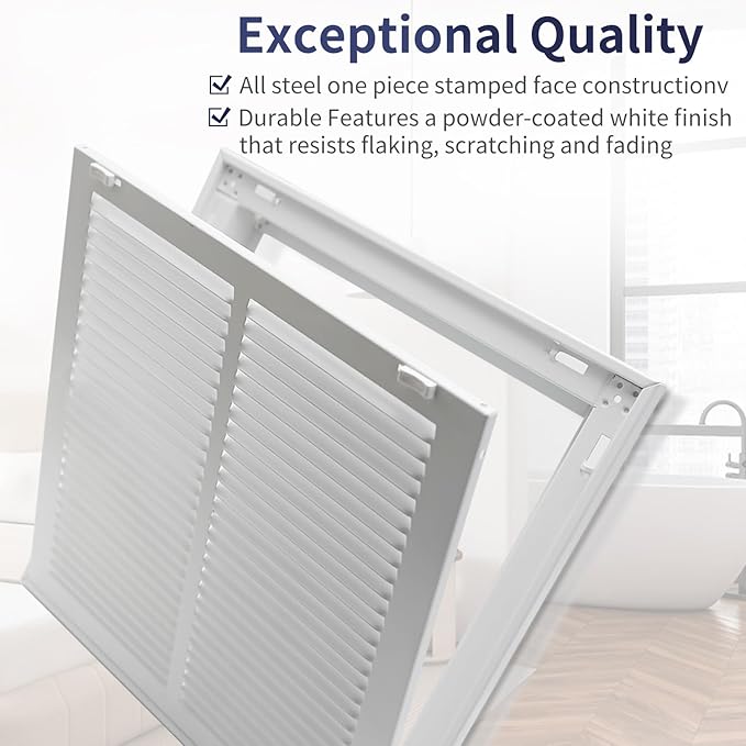 14"W x 14"H [Duct Opening Size] Steel Return Air Filter Grille - Removable Face/Door for 1 inch Filters -HVAC Vent Cover Grill - White [Outer Dimensions: 16 5/8"W X 16 5/8"H]