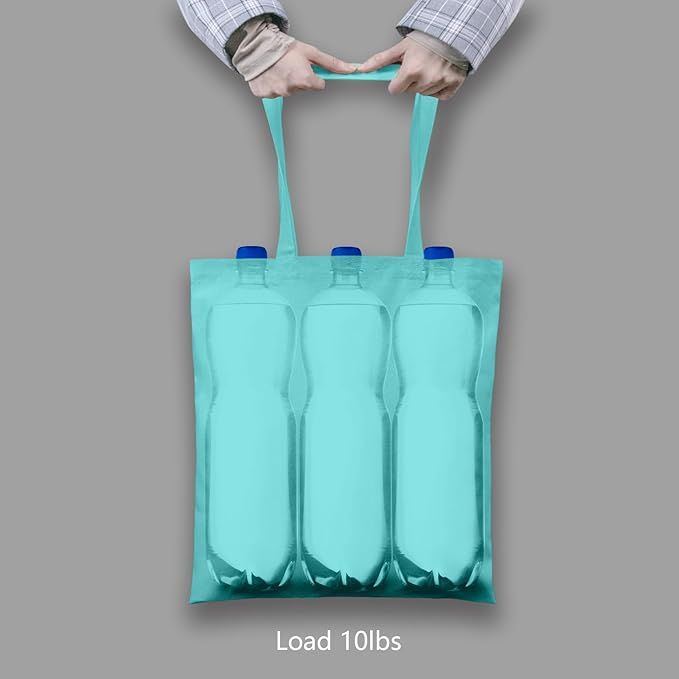 TOPDesign 24-Pack Economical 16"x15" Aqua Blue Cotton Tote Bags, Lightweight Medium Reusable Grocery Shopping Cloth Bags, Suitable for DIY, Advertising, Promotion, Gift, Activity
