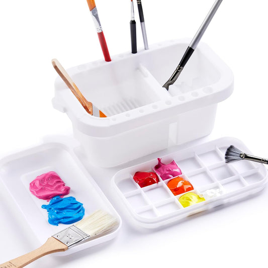 SEVENY Paint Brush Cleaner, Paint Brush Holder and Organizers with Palette for Acrylic, Watercolor, and Water-Based Paints (White)
