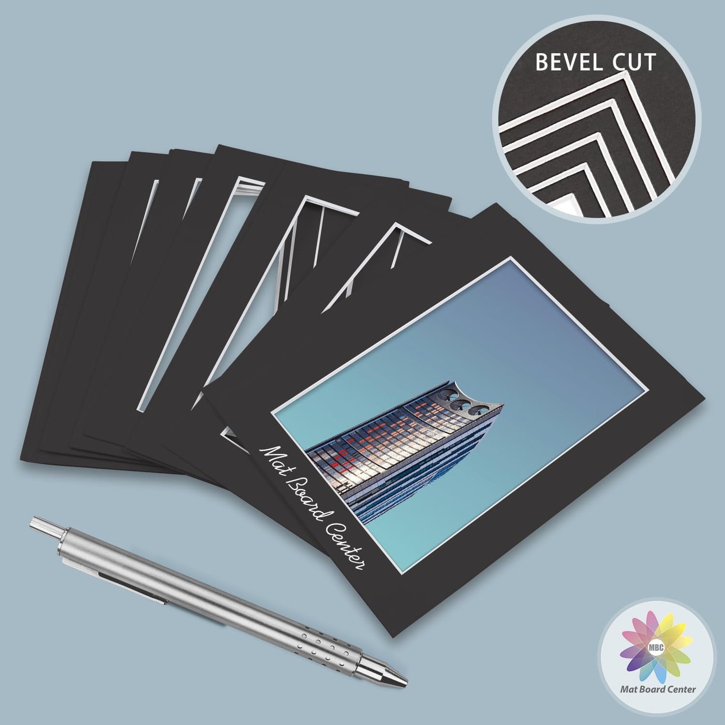 MBC Mat Board Center, 10 Pack 16x20 for 11x17 Black Picture Mats Frame Mattes, Bevel Cut, Acid Free, 4-ply Thickness