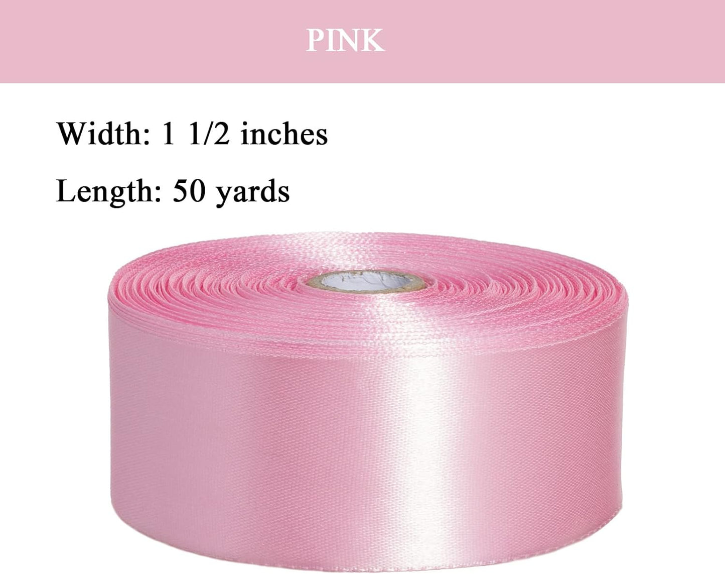 1 1/2 Inch Pink Solid Satin Ribbon, 50 Yards Craft Fabric Ribbon for Gift Wrapping Floral Bouquets Wedding Party Decoration
