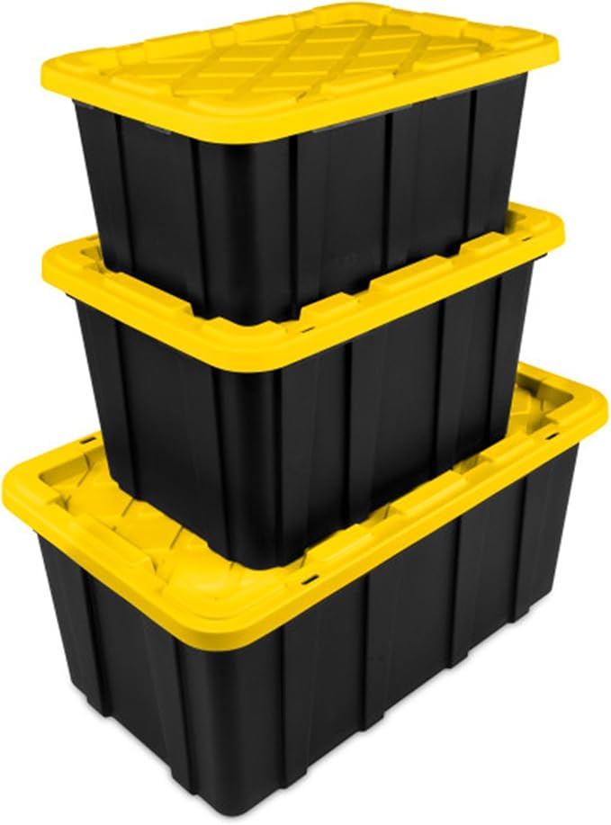 Sterilite 24-Pack Industrial Tote, Plastic Storage Container Bins with Lids, 27 Gallon - Heavy-Duty Organizing Containers for Closet, Bathroom, and Office
