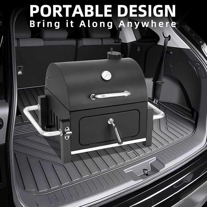 Portable Charcoal Grill, Tabletop Outdoor Barbecue Smoker, Small BBQ Grill for Outdoor Cooking Backyard Camping Picnics Beach by DNKMOR