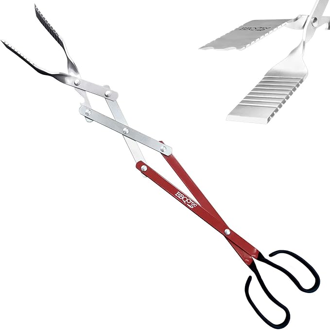 BBQCroc 3-in-1 Barbecue Tool 26-inch Extra Light and Super Long Heavy Duty Tongs, Spatula and Grill Scraper (Red) – Longest BBQ Tool Ever!