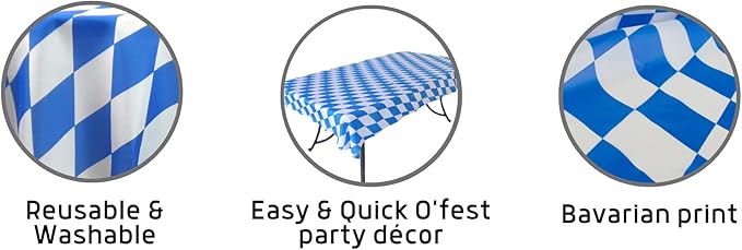 Blue & White Oktoberfest Tablecloth 40" x 40" – Bavarian Checkered Polyester Table Cover – Oktoberfest Decorations for Party, German Theme Party Supplies, Reusable & Durable | OktoberfestHaus