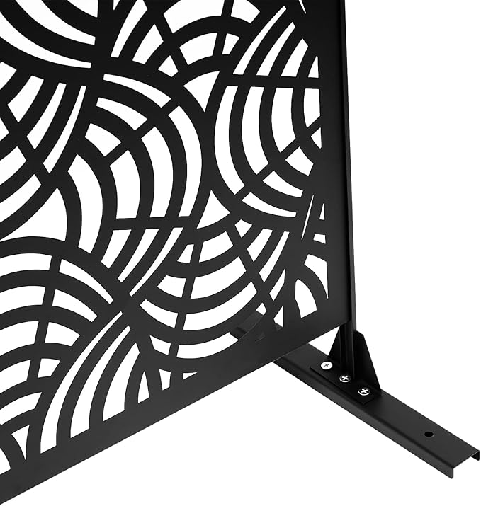 75" H×35" W Decorative Outdoor Privacy Screen with Stand, Outdoor Decor Privacy Fence Screen Metal Fence Panels, Free Standing Metal Divider for Patio Lawn Deck (Black -Curved Pattern)