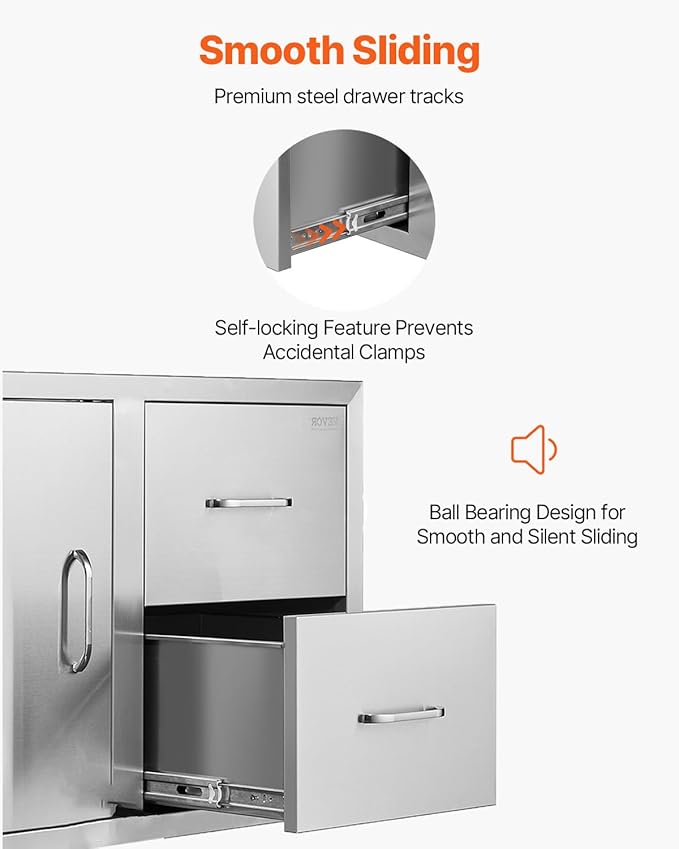VEVOR Outdoor Kitchen Door Drawer Combo, 32.5" Wx21.7 Hx20.5 D, Access Door Double Drawers with Paper Towel Rack, BBQ Island Drawers with Stainless Steel Handles, 30.7" Wx20 Hx21 D Cutout Size