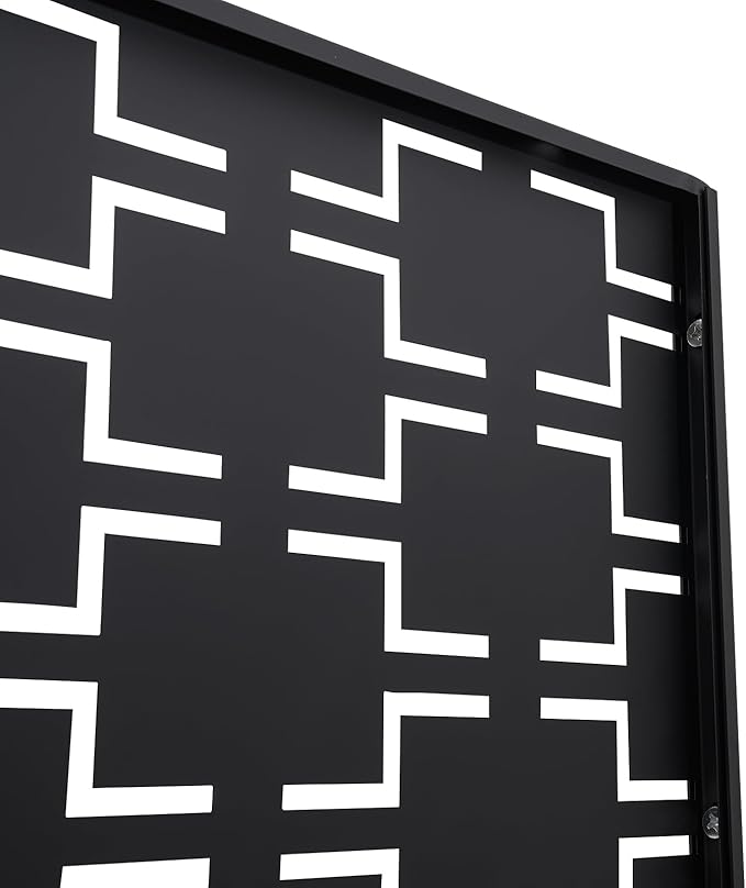 75" H×35" W Decorative Outdoor Privacy Screen with Stand, Outdoor Decor Privacy Fence Screen Metal Fence Panels, Free Standing Metal Divider for Patio Lawn Deck (Black-Rectangular)